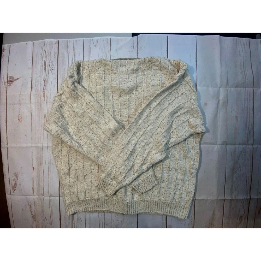 vintage tony lambert design mens sweater cardigan beige cream cotton NWT XL USA